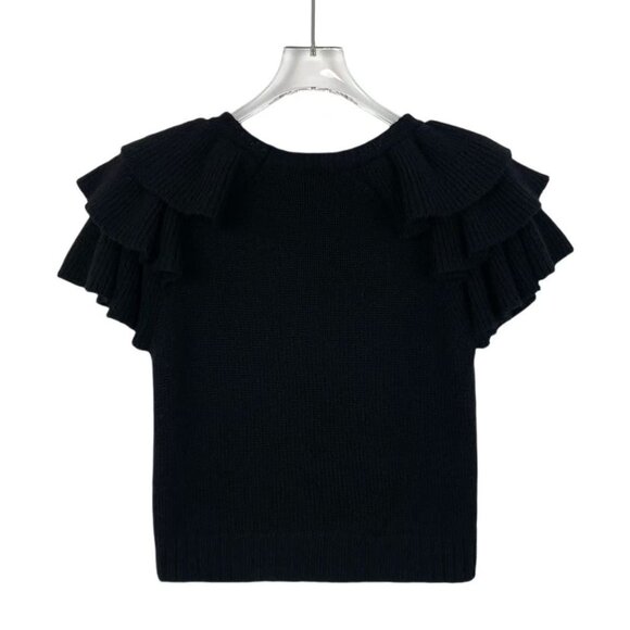 Christian Dior Black Cashmere Knit Top With Ruffled Sleeves & Star Detail - Picture 2 of 8